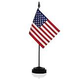 ANLEY American Deluxe Desk Flag Set - 6 x 4 inch Miniature US National Desktop Flag with 12" Solid Pole - Vivid Color and Fade Resistant - Black Base and Spear Top