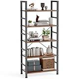 DUMOS 5 Tiers Bookshelf, Classical Modern Book Shelf, Tall Display Shelves in Living Room/Home/Office, Storage Organizer for CDs/Books/Movies, Rustic Brown