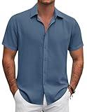 COOFANDY Mens Short Sleeve Button Down Shirt Lightweight Casual Shirts for Vacation Shirts Slate Blue