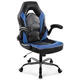DUMOS Ergonomic Computer Gaming Chair - Home Office Desk with PU Leather Lumbar Support, Height Adjustable Big and Tall Video Game with Flip-up Armrest, Swivel Wheels for Adults and Teens