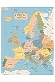 Vintage Map of Europe - Travel World Political Cities in Detail Poster for Wall Art Decor - Geographical Illustration Tourist Destinations Cool Print 12x18