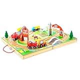 Melissa & Doug 17-Piece Wooden Take-Along Tabletop Farm, 4 Farm Vehicles, Play Pieces, Barn, Grain House Take-Along Pretend Play Toy Barn Toys For Toddlers Ages 1+