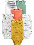 Simple Joys by Carter's Baby Boys' 6-Pack Sleeveless Bodysuits, Alligator/Dinosaur/Stripe/Trucks, 12 Months