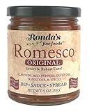 Romesco Dip, Spread, Topping & Sauce – Thick, Small-Batch Romesco with Almonds, Pure Olive Oil, Red Peppers, & Tomato – Keto, Vegan, Gluten-Free Red Sauce for Fish, Meat, Veggies, & Chicken by Ronda’s Fine Foods