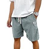 PLEPAN Mens Shorts 7 inch Corduroy Casual Short Drawstring Elastic Waist Lightweight Light Blue Small