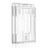 Pawfly 2 Pack Vertical 2-Card Badge Holder with Thumb Slot Hard Transparent PC Case Protector for Office School IDs Credit Cards Driver’s Licenses and Passes