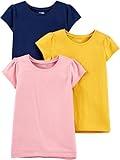 Simple Joys by Carter's Girls' Short-Sleeve Shirts and Tops, Pack of 3, Mustard Yellow/Navy/Pink, 3T