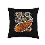 Cosmic Skeleton Riding Flaming Space Asteroid Meteor Comet Throw Pillow