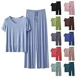 YMAMIYO Womens 2 Piece Outfits Summer Casual Loose Short Sleeve Pullover Tops & Wide Leg Pants Lounge Sets Tracksuit Pjs New