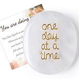 QINJIEJIE One Day at A Time Clear Quartz Worry Stone Healing Crystal Thumb Stones Thinking of You Gifts for Anxiety Relief Items You Got This Inspirational for Friend Encouragement Gift for Women Men