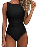 SUUKSESS Women Sexy One Piece Tummy Control Swimsuit Ruched High Neck Slimming Swimwear 2025 Low Back Bathing Suit(Black,Medium)
