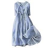 v Neck Dresses for Women 2024 Cotton Linen Dresses for Women 2024 Maxi Button Down Plus Size A Line Dress Trendy 3/4 Sleeve Floral Dress Summer Dresses Flash Deals of The Day Clearance Blue XL