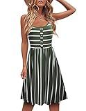 MOQIVGI Cute Dresses for Women Casual Striped Pattern Vintage A-line Drape Camisole Dress Spring Summer Prime Wardrobe Womens Dresses Green White Large