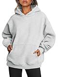 Trendy Queen Womens Oversized Hoodies Fleece Sweatshirts Fall Fashion 2025 Pullover Sweaters Winter Clothes Grey M