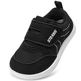 Toddler Wide Toe Box Shoes Boys Barefoot Shoes Boy Sneakers Kids Tennis Shoes Preschool Non Slip Lightweight Comfortable First Walking Running Outdoor Activities Black White Toddler Size 6