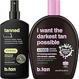 b.tan Tanning Oil & UV Tan Bed Lotion Kit | Best Dark Sun Tanner Bundle - Fast, Tinted, Indoor Outdoor Browning Accelerator Cream & Dark Bronzing Spray, Body Tan Extender, No Suntan Protection