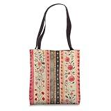 Cottagecore Boho Floral Folk Art Watercolor Print Tote Bag