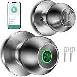 Fingerprint Door Lock，Smart Door Knob, Smart Biometric Door Lock Fingerprint Door knob with App Control Suitable for Bedroom,Utility Room,Apartments Offices,Hotels(Silver)