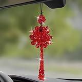 Bling Crystal Car Hanging Pendant, Car Rear View Mirror Charm, Personalized Car Interior Decoration Ornament, Car Decoration Accessories for Women, Girls (Red)