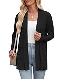 Zeagoo Summer Cardigans for Women Lightweight Open Front Dressy Casual Long Cardigan Sweaters with Pockets A-Black