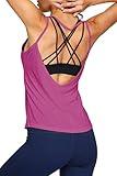 Womens Yoga Tops Sexy Backless Yoga Shirt Open Back Running Activewear Sports Workout Tank Tops (Fuchsia, X-Large)