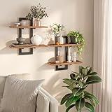 HOOBRO Floating Shelves, 15 Inch Wall Shelf Set of 2, Wall Mounted Storage Shelves 2-Tier, Hanging Bathroom Shelves, for Living Room, Bedroom, Bathroom, Kitchen, Rustic Brown and Black BF32BJ01