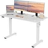 LongKe Electric Standing Desk Adjustable Height, 55x24 Inches Sit Stand up Desktop for Home Office, Ergonomic Rising Computer Table with Memory Preset, White