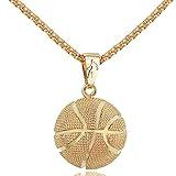 tenghong2021 14k Gold Silver Basketball Pendant Necklace Stainless Steel Necklace Sports Hiphop Necklace Basketball Pendant Necklace I Love Basketball Necklace for Men-Gold