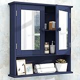 TaoHFE Blue Medicine Cabinet with Mirror, 2 Doors & 3 Open Shelves - Wall Mounted Wooden Storage Cabinet for Bathroom, Laundry or Kitchen
