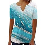 Day-Prime-Deals 2025 Summer Tops for Women 2025 Trendy Boho Floral Print Tunic Shirts Short Sleeve Button v Neck Tshirt Casual Loose Blouse 5-Blue 3X-Large