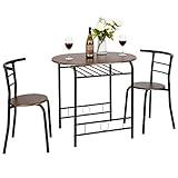 VINGLI 3 Piece Dining Set,Small Kitchen Table Set for 2,Breakfast Table Set for 2,Kitchen Wooden Table and 2 Chairs for Small Space/Dining Room/Apartment,Metal Frame,Wine Rack,Black&Walnut