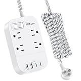 15FT Extension Cord, Flat Plug Power Strip with USB C, 4 Outlets with 4 USB Ports, Wall Mount, Overload Protection, Desk Charging Station for Office, School, Dorm Room Essentials, ETL Listed