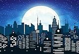 AOFOTO 6x4ft Cartoon Modern Super City Backdrop Moon Night Urban Buildings Manor Cityscape Photography Background Kid Boy Baby Portrait Cartoon Photo Shoot Studio Props Vinyl Wallpaper Drape