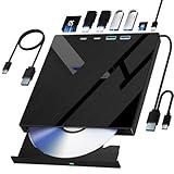 7 in 1 External CD/DVD Drive for Laptop, Portable DVD Player for Laptop with SD/TF Port, External DVD Drive with USB 3.0/Type C, CD Drive USB for PC Windows Linux