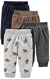 Simple Joys by Carter's Baby Boys 4-Pack Fleece Pants, Brown/Dark Grey/Light Grey Bear Print/Navy, 12 Months