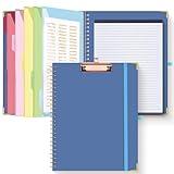 HAUTOCO Clipboard Folio with Refillable Lined Notepad for Letter Size (11" x 8.5"), 5 Dividers with 10 Pockets, Elastic Pen Holder and File Folder Labels, Spiral Nurse Clipboard Artboard(Dark Blue)