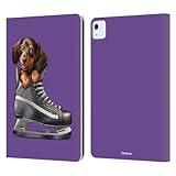 Head Case Designs Officially Licensed P.D. Moreno Dachshund Hockey Sport Puppies Leather Wallet Case Compatible with Apple iPad Air 11 2020/2022/2024/2025