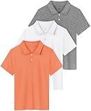 Resinta 3 Pack Boys Dry-Fit Active Athletic Performance Polo Short Sleeve Golf Shirt Cool Quick Dry Training Workout Shirts