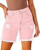 luvamia Candy Pink High Waisted Denim Shorts for Women, Size XX-Large (20-22), Casual, 7 Inch Inseam, Regular Fit, Plus Size, High Rise, Solid, Women-Adults, Young Adult Women, Casual Wear Enthusiasts
