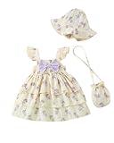 Baby Girl Clothes 12 18 Months Baby Dress Summer Infant Sleeveless Three Layers Dresses Ruffle Smocked Beige Purple Floral Princess Dress Cute Boho Outfits Beach Casual Sundress with Hat