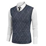amazon Basic Slim Fit Business Work Vest Men's Sleeveless V Neck Knit Pullover Casual Lightweight Plain Tops Blues 3XL