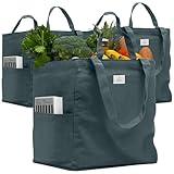 Nook Theory 3 Pcs Reusable Grocery Bags - Heavy Duty Canvas Bags, Large Reusable Shopping Bag, Picnic, 100% Cotton (Ocean)