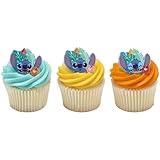 DecoPac Disney's Stitch 'Ohana Cupcake Rings, 24 Lilo & Stitch Cupcake Decorations For Birthday Parties & Celebrations, Food Safe Cake Toppers – 24 Pack