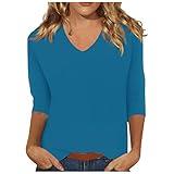 Work Blouses for Women Fashion 2023,Make Me Chic Women's Chiffon Blouses Camisas De Mujer Sexy 2023 Women’S Everyday Everything Casual V-Neck Seven-Point Sleeve Printed T-Shirt (M,Blue)
