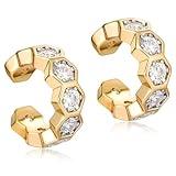 MEVECCO Gold Ear Cuffs Earrings for Women 18K Gold Plated Ear Cuff No Piercing Ears Minimalist Hypoallergenic Hexagonal Cubic Zircon Cuff Earrings Ear Jewelry