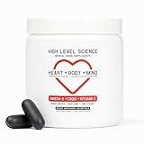 High Level Science CoQ10, Omega-3, Vitamin E - Cardiologist Formulated for Heart + Body + Mind Health with DHA/EPA, Antioxidant for Energy, Superior Bioavailable Fish Oil - Gluten Free, 60 Softgels