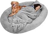 Peekabu Extra Large Dog Bed with Removable Memory Foam Mattress, 71"x47"x12" Plush Faux Fur Pet Bed with Non-Slip Bottom, Plump Pillow & Soft Blanket, Washable Cover for Large Dogs