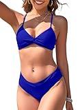 ZAFUL Women's High Cut Bikini Sets Twist Front Sexy Bikini Criss Cross Back Two Piece Swimsuit Bathing Suits Royal Blue