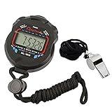 AKOAK Sports and Referee Digital Stopwatch Timer/W Bonus Stainless Steel Coach Whistle with Lanyard