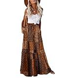 EARKOHA Womens Casual High Waist Tie Paisley Print Long Maxi Skirt with Pockets Brown Boho M